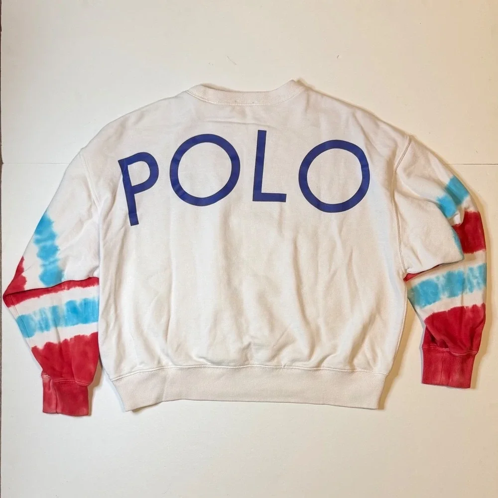 Polo Ralph Lauren Tie Dye Sleeve Sweatshirt Big Logo Women's Size Medium